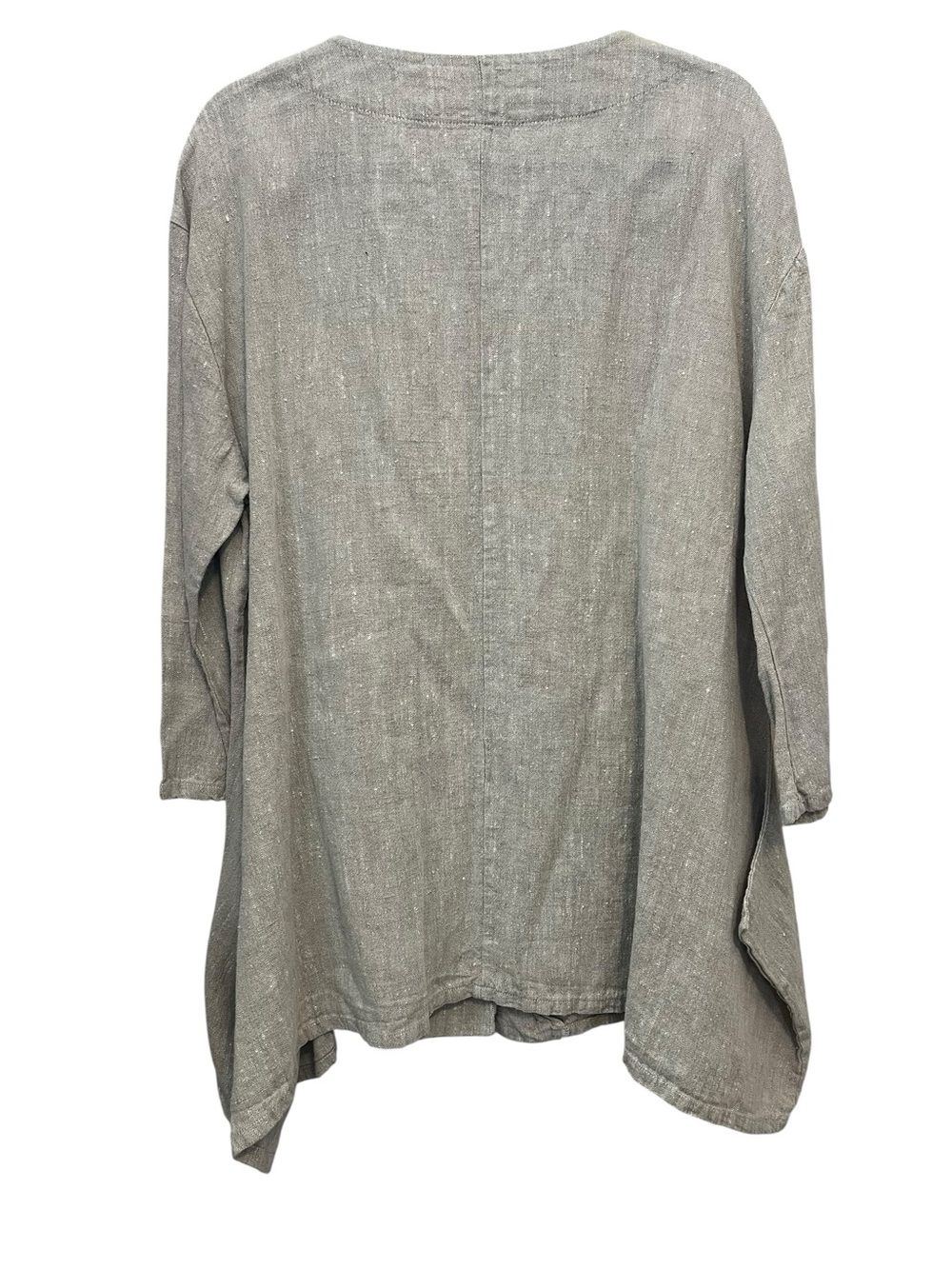bryn Walker Taupe Button-Front Relaxed V-Neck Top 100% linen - Picture 2 of 9